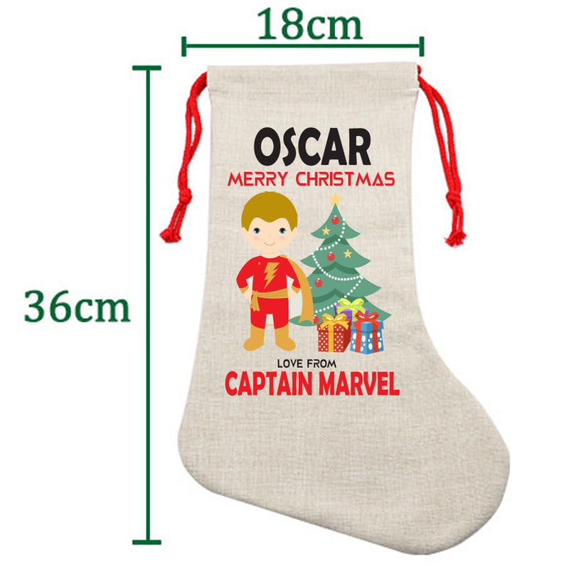 PERSONALISED Cartoon Inspired Super Hero Captain Marvell OSCAR HIGH QUALITY Large CHRISTMAS STOCKING - Any Name you want!
