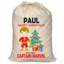 PERSONALISED Cartoon Inspired Super Hero Captain Marvell PAUL - XL Children's Christmas Santa Sack CUSTOMISE Present