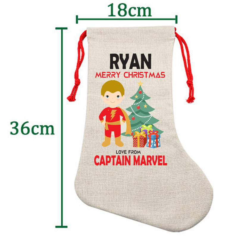 PERSONALISED Cartoon Inspired Super Hero Captain Marvell RYAN HIGH QUALITY Large CHRISTMAS STOCKING - Any Name you want!
