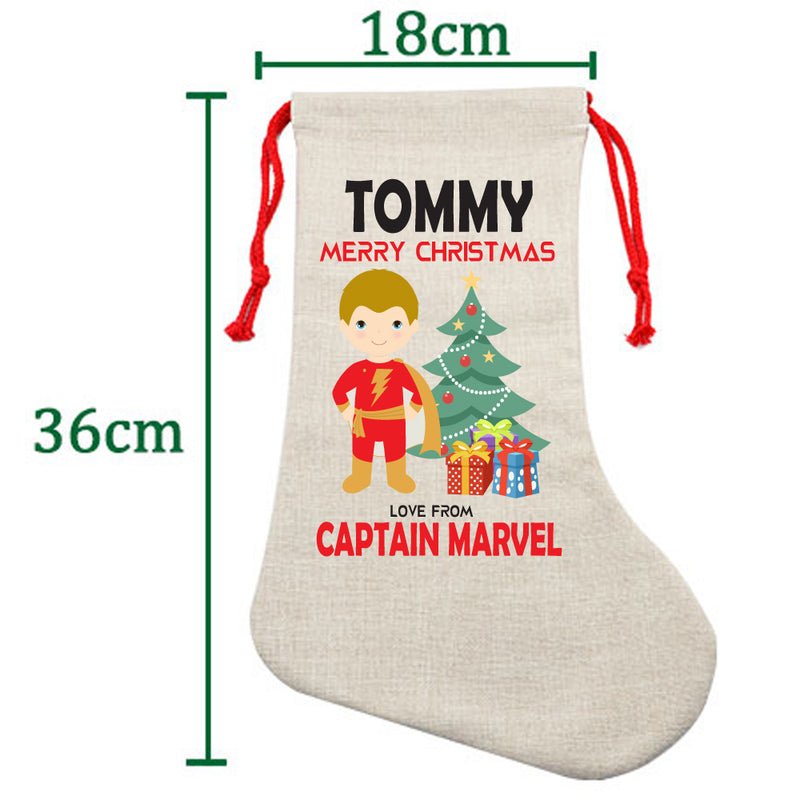 PERSONALISED Cartoon Inspired Super Hero Captain Marvell TOMMY HIGH QUALITY Large CHRISTMAS STOCKING - Any Name you want!