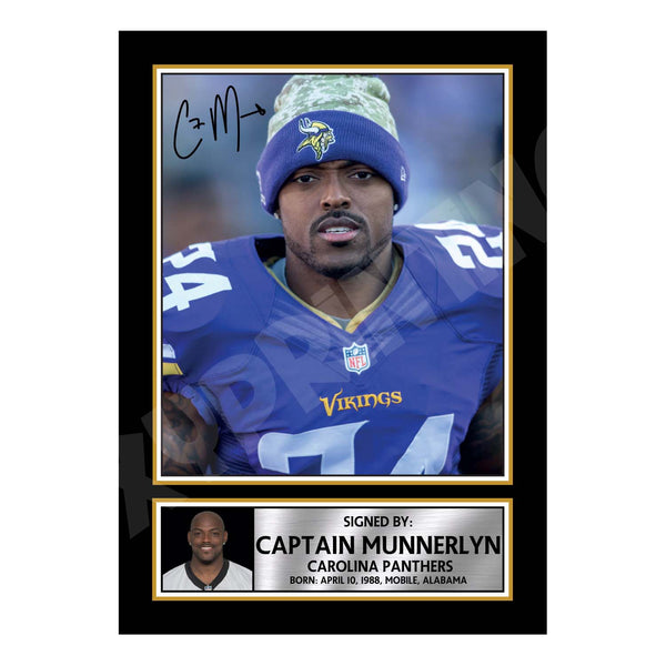 Captain Munnerlyn 1 American Football Printed Signature Print – Reproduction Print