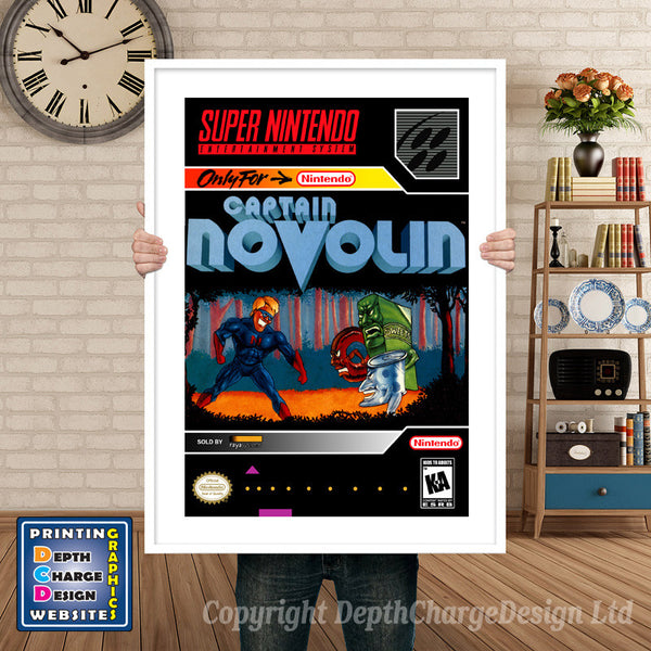 Captain Novolin Super Nintendo Game Inspired Theme Retro Gaming Poster