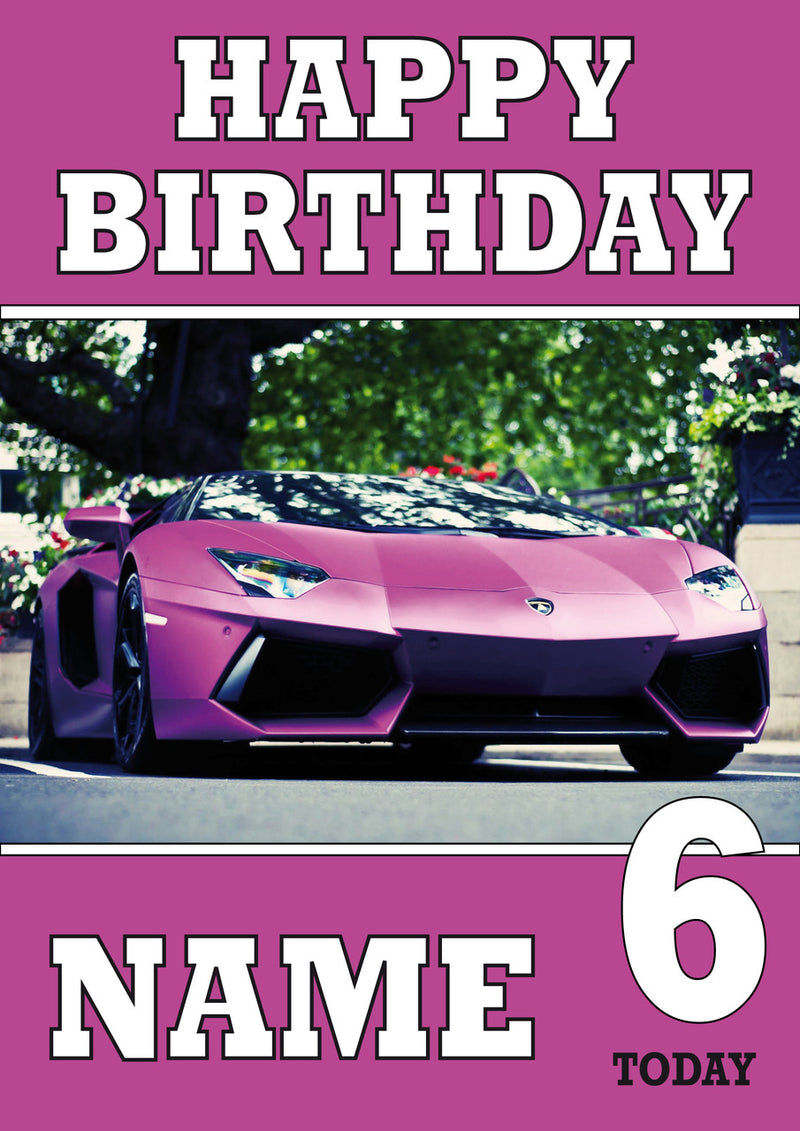 Personalised Car Purple THEME INSPIRED Style PERSONALISED Kids Adult FUNNY Birthday Card