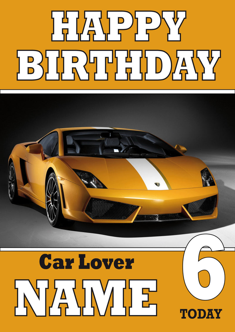 Personalised Car Yellow THEME INSPIRED Style PERSONALISED Kids Adult FUNNY Birthday Card