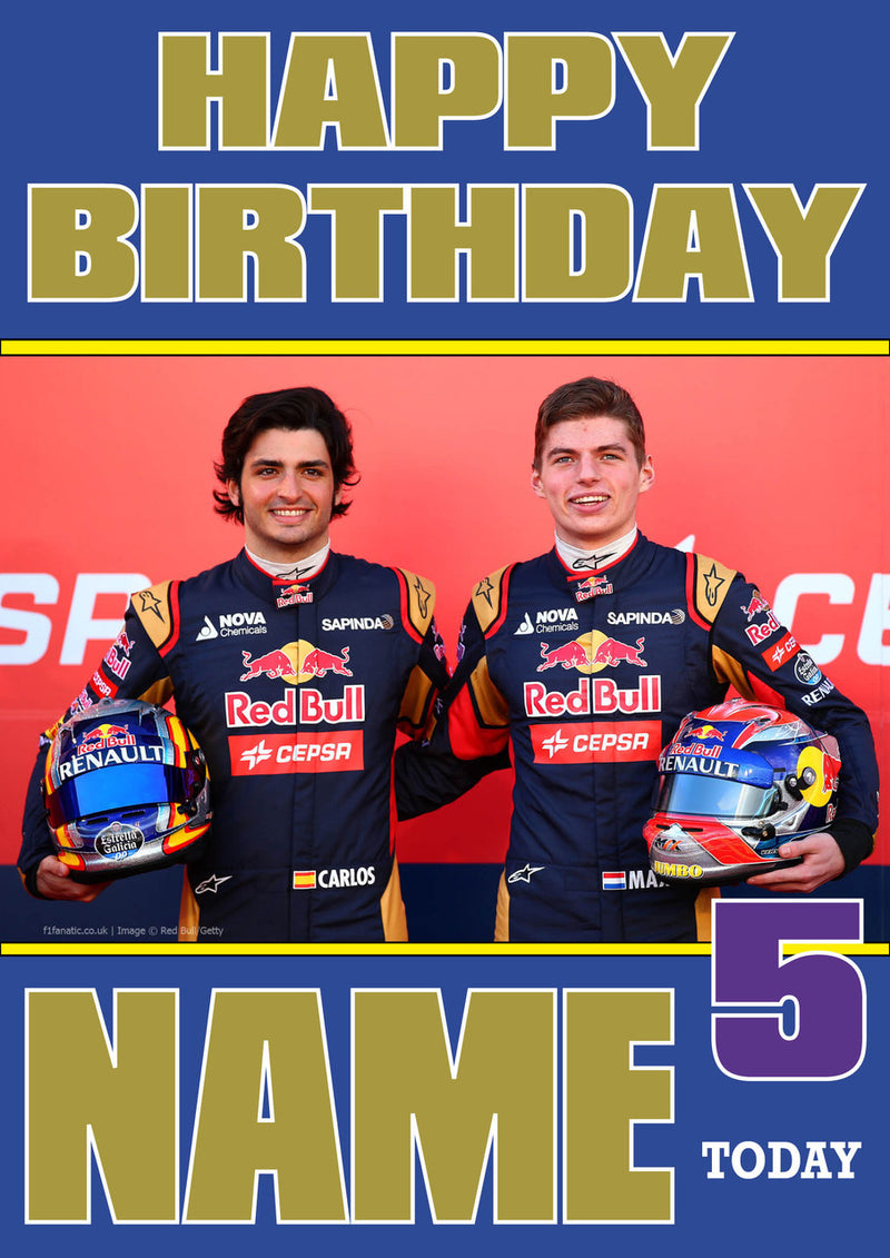 Personalised Carlos Sainz F1 THEME INSPIRED PERSONALISED Kids Adult Birthday Card 3