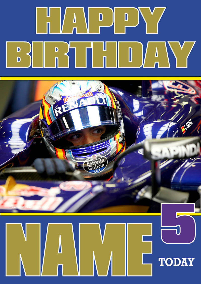 Personalised Carlos Sainz F1 THEME INSPIRED PERSONALISED Kids Adult Birthday Card 4