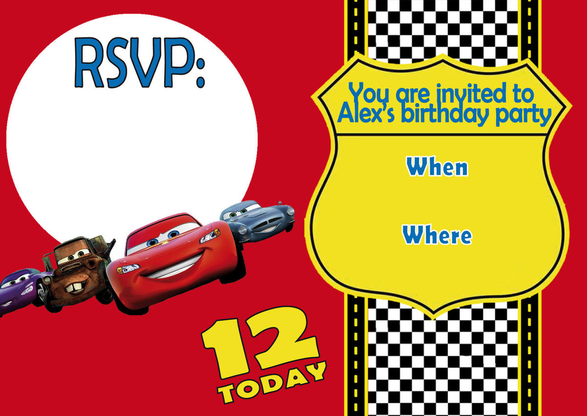 10 X Personalised Printed Boys Cars INSPIRED STYLE Invites – 10 X Personalised Printed Boys Cars Invites