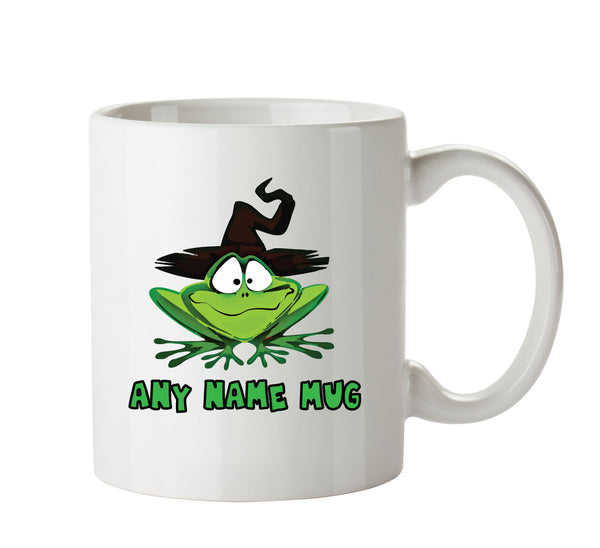 Personalised Cartoon Funny Frog With Witches Hat Mug – printed mug product image 1