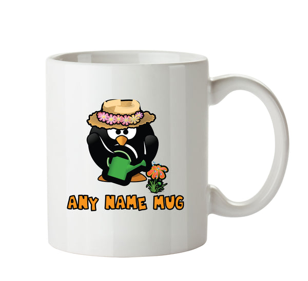 Personalised Cartoon Funny Gardening Penguin Mug – printed mug product image 1