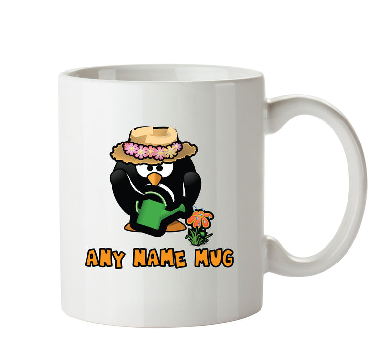 Personalised Cartoon Funny Gardening Penguin Mug