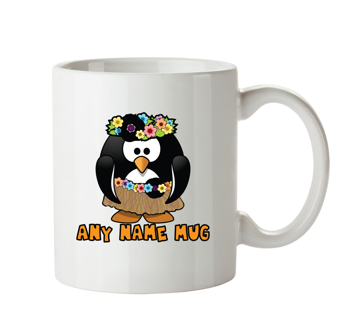 Personalised Cartoon Funny Hawian Penguin Mug – printed mug product image 1