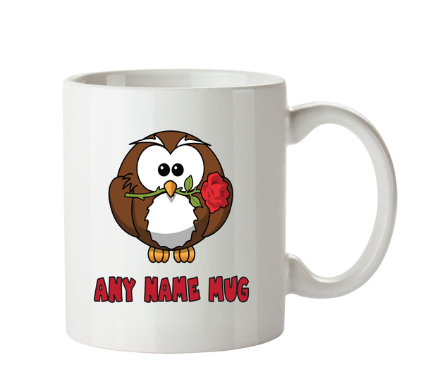Personalised Cartoon Funny Owl With Rose Mug – printed mug product image 1
