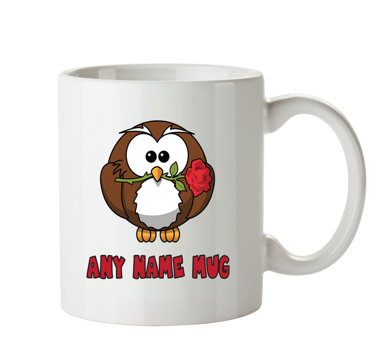 Personalised Cartoon Funny Owl With Rose Mug