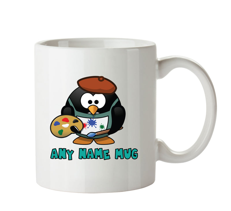 Personalised Cartoon Funny Painter Penguin Mug