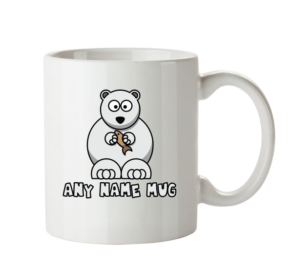 Personalised Cartoon Funny Polar Bear With Fish Mug – printed mug product image 1