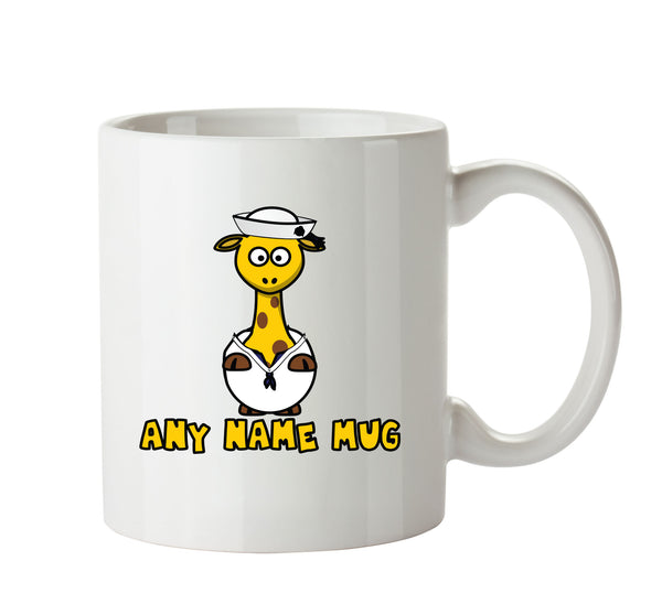 Personalised Cartoon Funny Sailor Giraffe Mug – printed mug product image 1