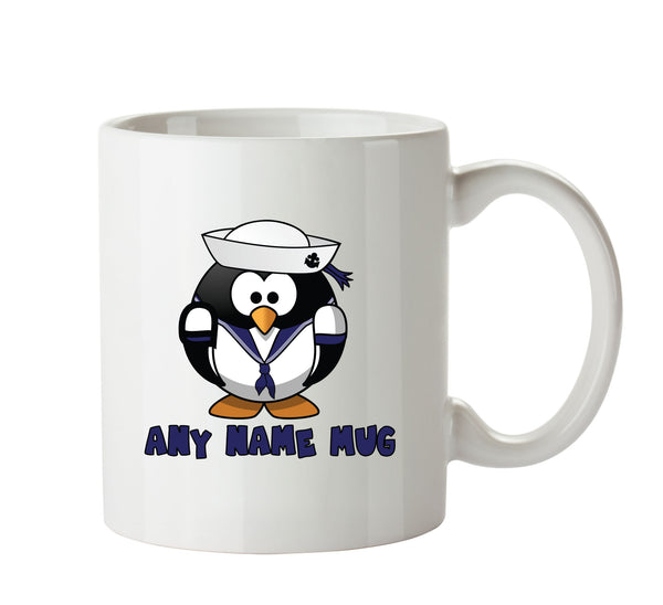 Personalised Cartoon Funny Sailor Penguin Mug – printed mug product image 1