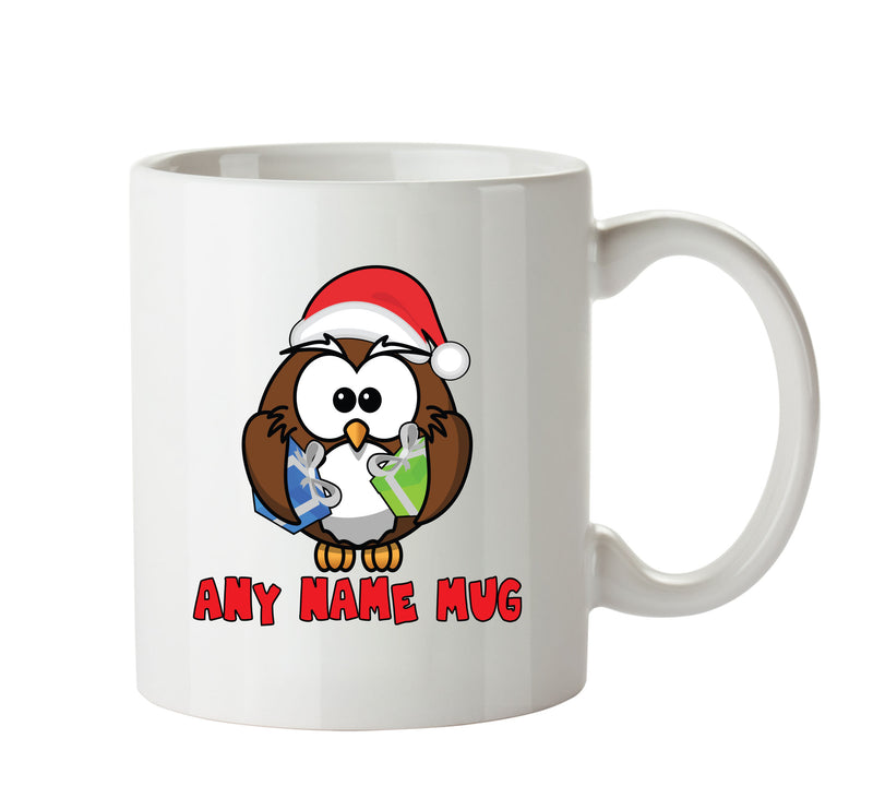 Personalised Cartoon Funny Santa Owl Mug