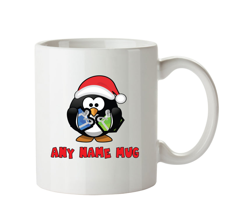 Personalised Cartoon Funny Santa Penguin Mug