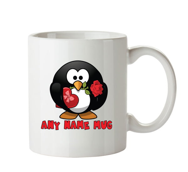 Personalised Cartoon Funny Valentine Penguin Mug – printed mug product image 1