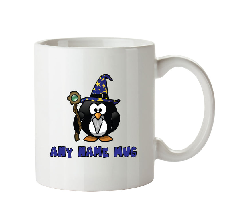 Personalised Cartoon Funny Wizard Penguin Mug