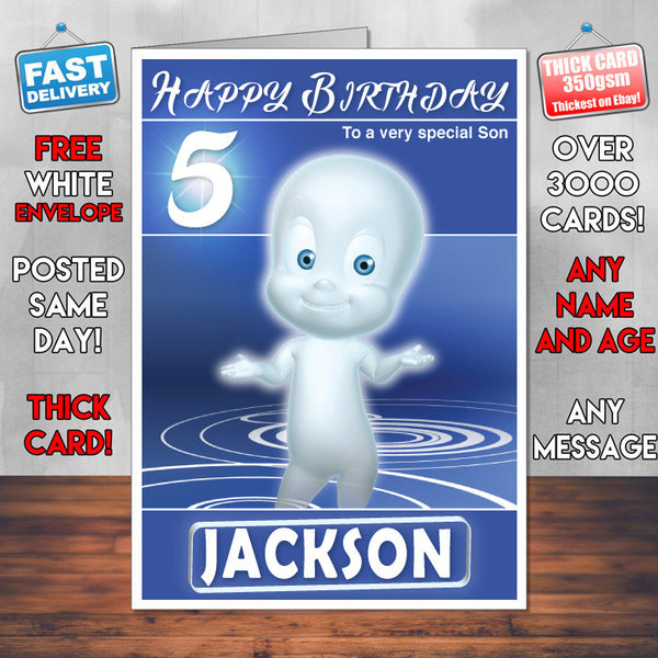 Caspers Scare School 1 Style Theme Personalised Kidshows Birthday Card (SA)