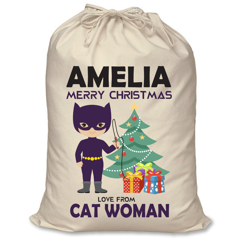 PERSONALISED Cartoon Inspired Super Hero Cat Woman - XL Children's Christmas Santa Sack CUSTOMISE Present