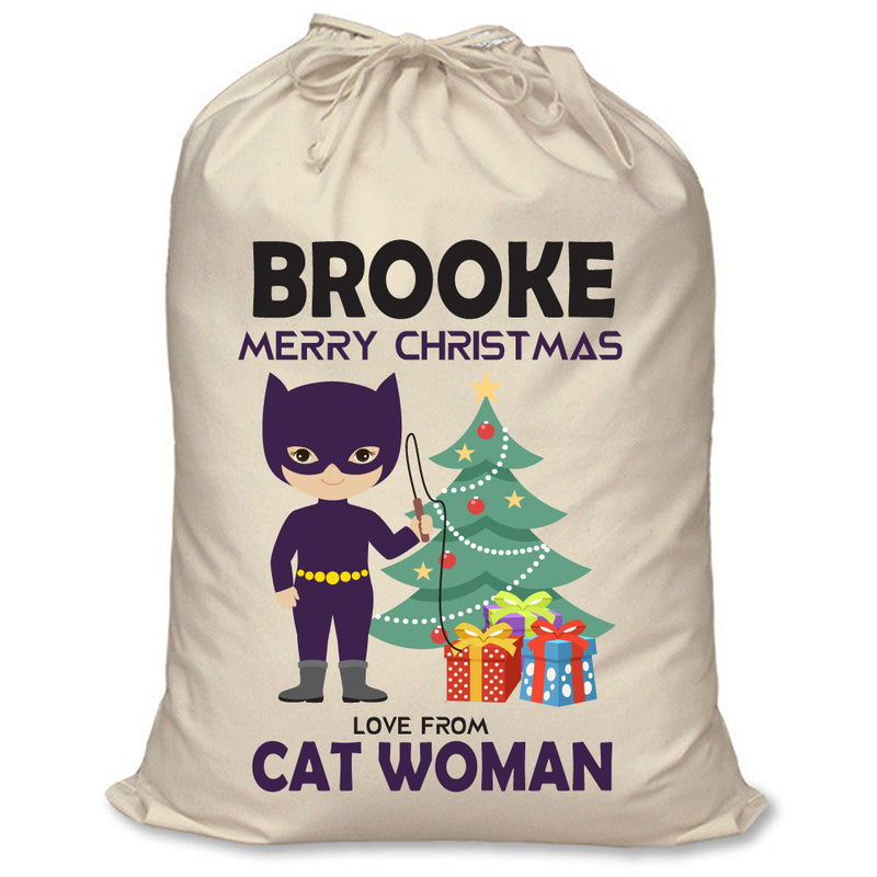 PERSONALISED Cartoon Inspired Super Hero Cat Woman BROOKE - XL Children's Christmas Santa Sack CUSTOMISE Present