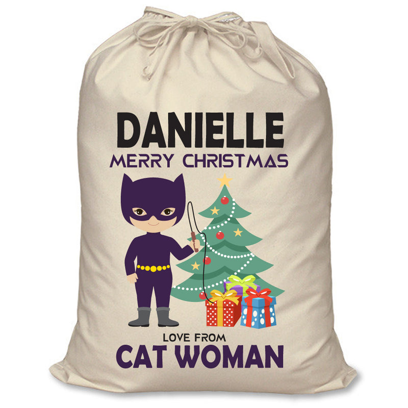 PERSONALISED Cartoon Inspired Super Hero Cat Woman DANIELLE - XL Children's Christmas Santa Sack CUSTOMISE Present