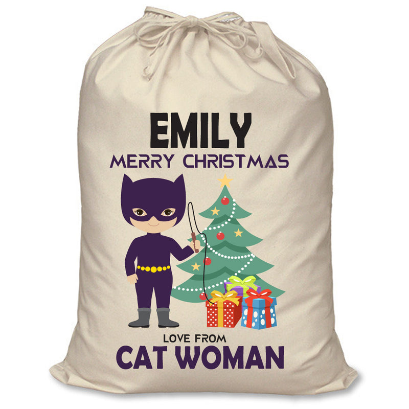 PERSONALISED Cartoon Inspired Super Hero Cat Woman EMILY - XL Children's Christmas Santa Sack CUSTOMISE Present