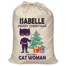 PERSONALISED Cartoon Inspired Super Hero Cat Woman ISABELLE - XL Children's Christmas Santa Sack CUSTOMISE Present