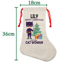 PERSONALISED Cartoon Inspired Super Hero Cat Woman LILY HIGH QUALITY Large CHRISTMAS STOCKING - Any Name you want!
