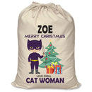 PERSONALISED Cartoon Inspired Super Hero Cat Woman ZOE - XL Children's Christmas Santa Sack CUSTOMISE Present