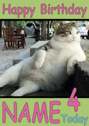 Cat Leaning On Curb Funny Kids Adult Personalised Birthday Card Gift Present