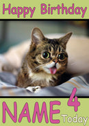 Cat Sticking Tongue Out Funny Kids Adult Personalised Birthday Card Gift Present