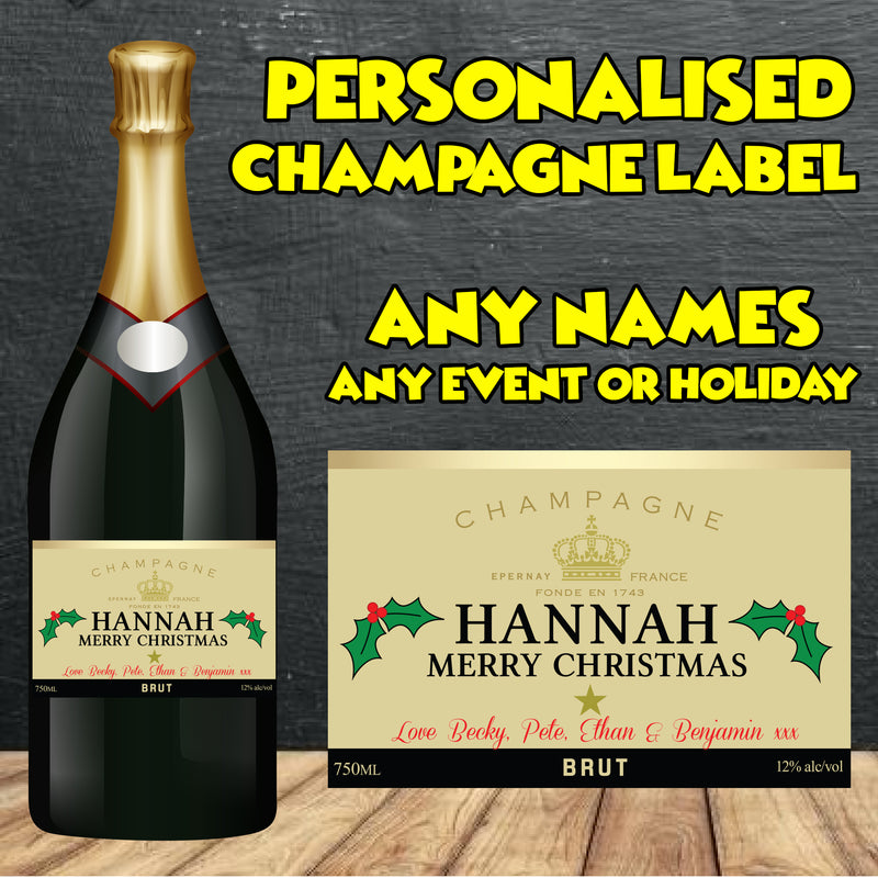 PERSONALISED Champagne Brut Bottle Label - custom name bottle lables