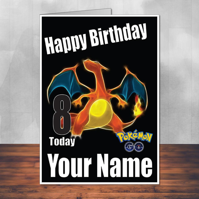 Charizard Pokemon Go THEME INSPIRED Kids Adult Personalised Birthday Card Birthday Card