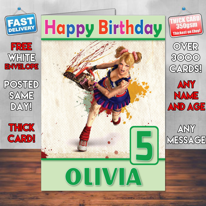 Personalised Cheerleader Zombie Hunter Inspired Style Game Kids Inspired Birthday Card (SA)
