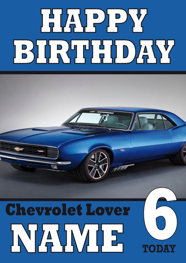 Personalised Chev Car THEME INSPIRED Style PERSONALISED Kids Adult FUNNY Birthday Card