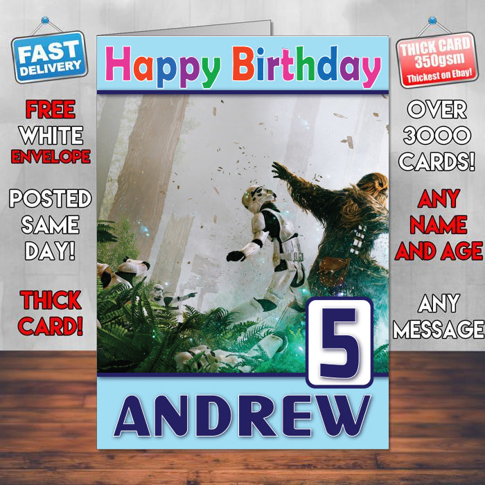 Chewbacca Stormtroopers Theme Style Personalised Kids Inspired Movie Birthday Card (SA)