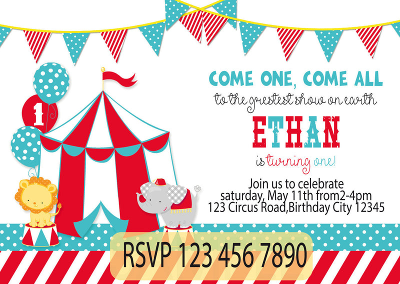 10 X Personalised Printed Circus INSPIRED STYLE Invites