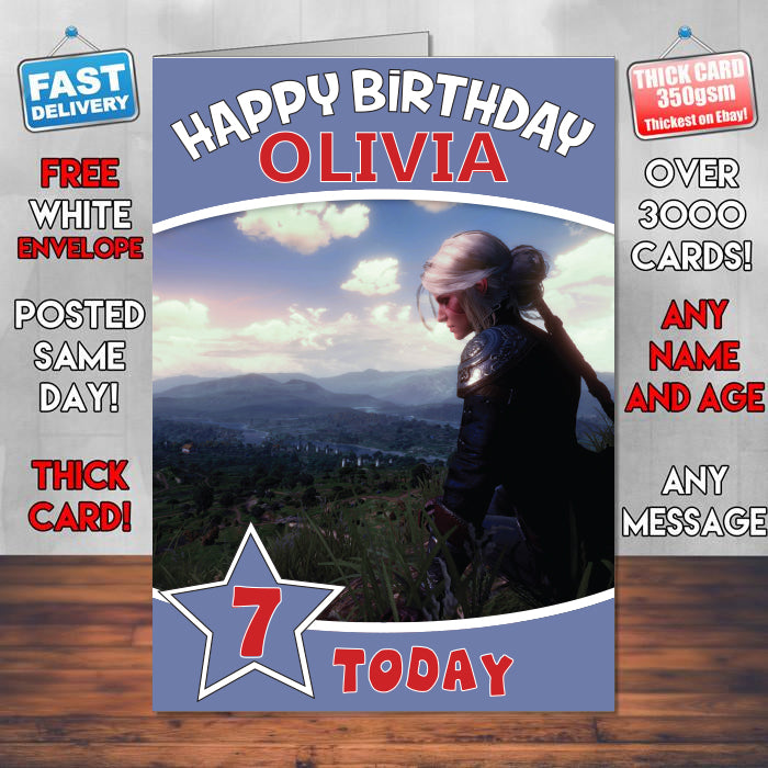 Ciri Witcher 3 Wild Hunt Inspired Style Game Kids Inspired Birthday Card (SA)