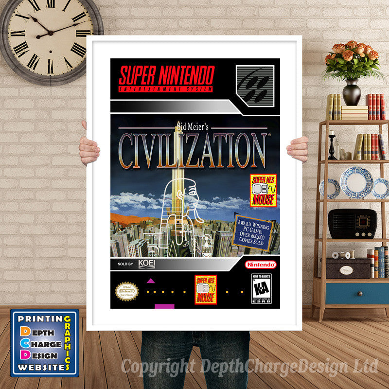 Civilization Super Nintendo GAME INSPIRED THEME Retro Gaming Poster A4 A3 A2 Or A1