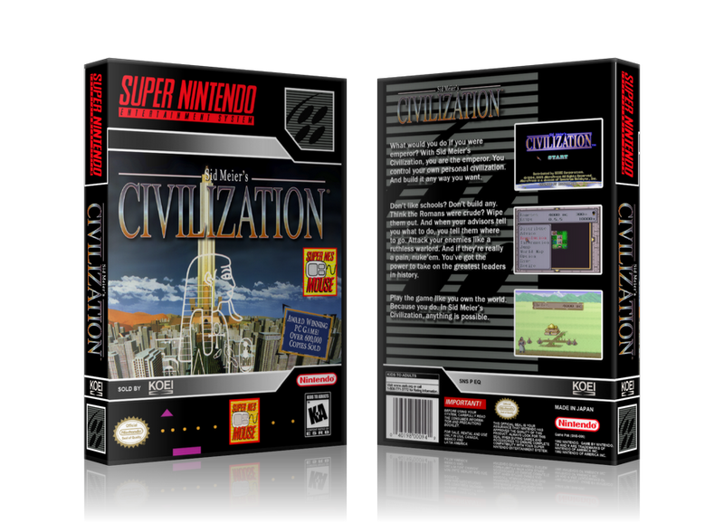 Civilization Replacement Nintendo SNES Game Case Or Cover