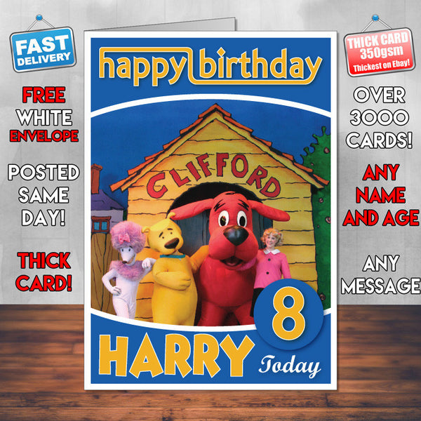 Clifford The Big Red Dog 5 Style Theme Personalised Kidshows Birthday Card (SA)