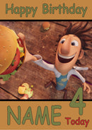 Cloudy With Chance Of Meatballs Burger THEME INSPIRED Kids Adult Personalised Birthday Card Birthday Card
