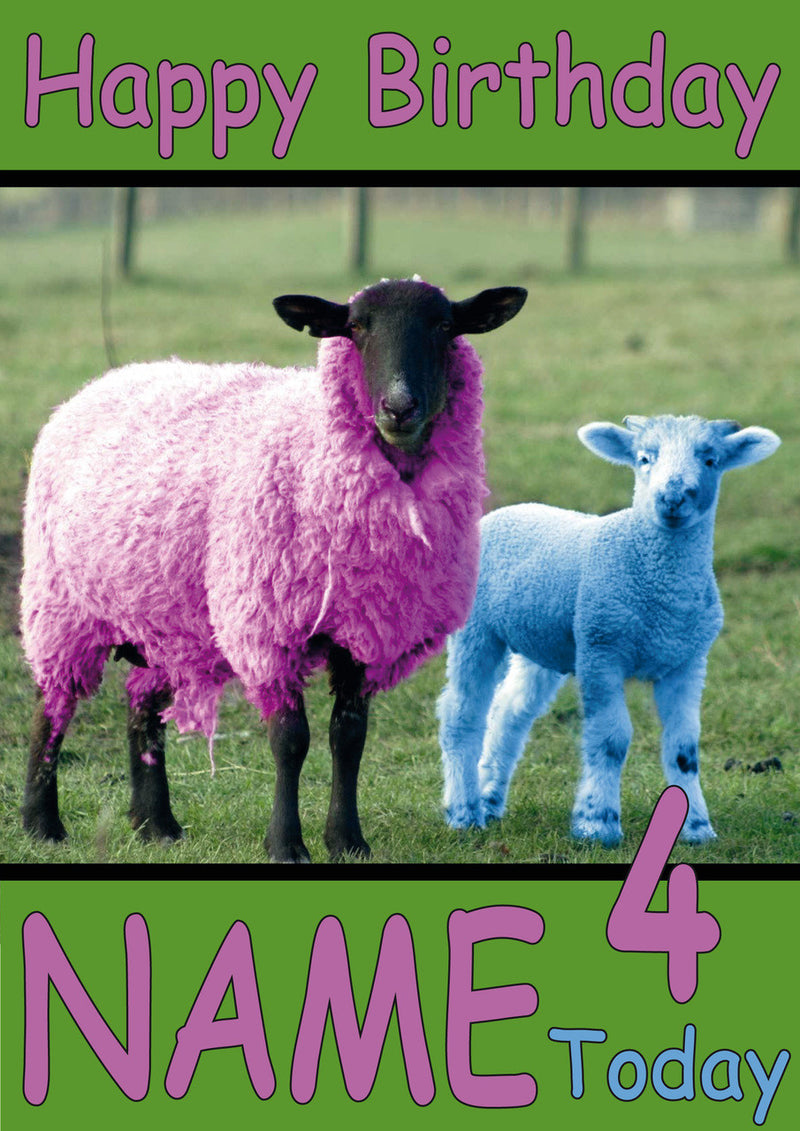 Colourful Sheep Funny Kids Adult Personalised Birthday Card Gift Present
