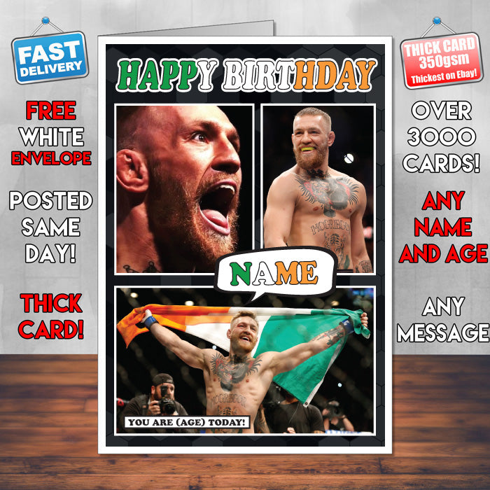 Conor Mcgregor New Design 3 KE Inspired Style Personalised MMA Birthday Card
