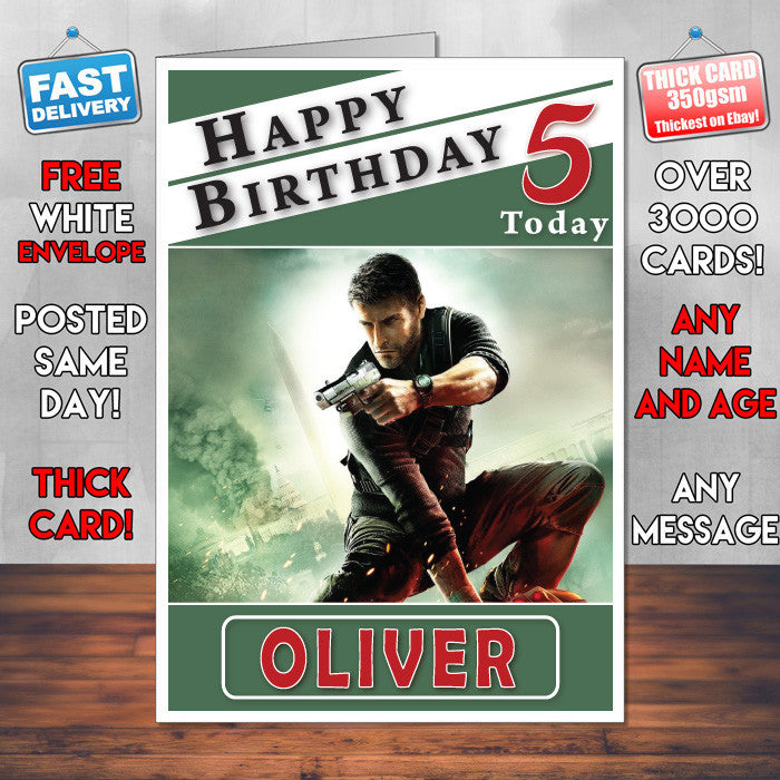 Personalised Conviction Splinter Cell Blacklist Inspired Style Game Kids Inspired Birthday Card (SA)