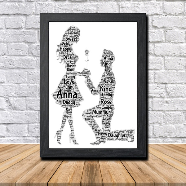 Personalised proposal word art print in a black frame